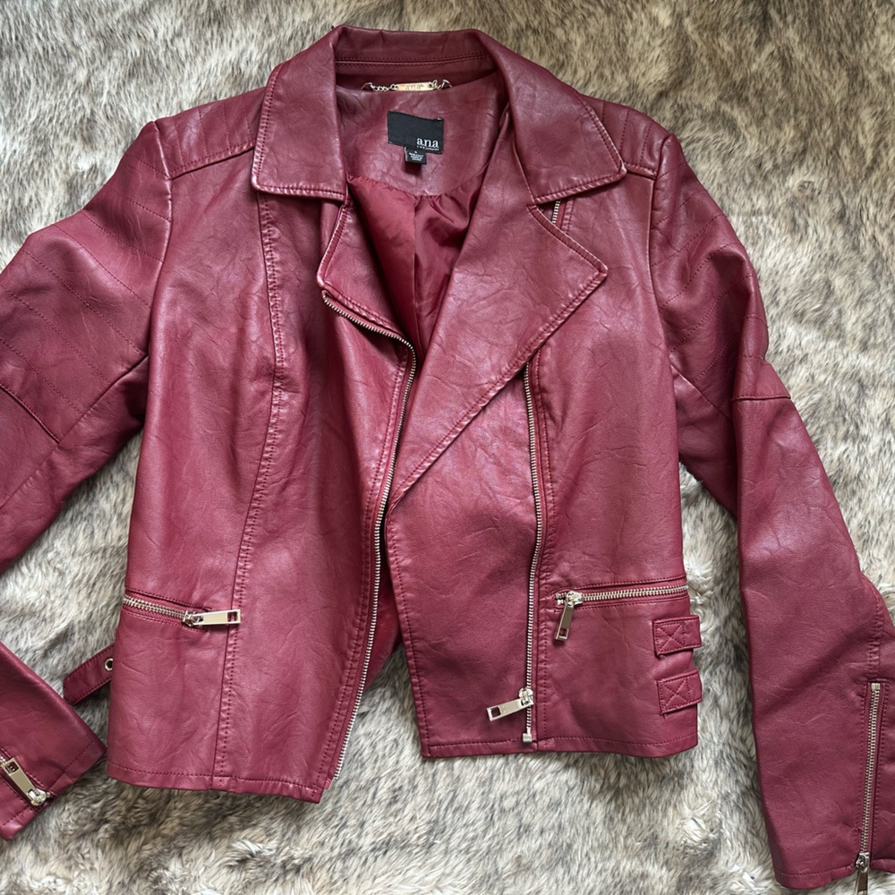 Women's Burgundy Faux Leather Jacket